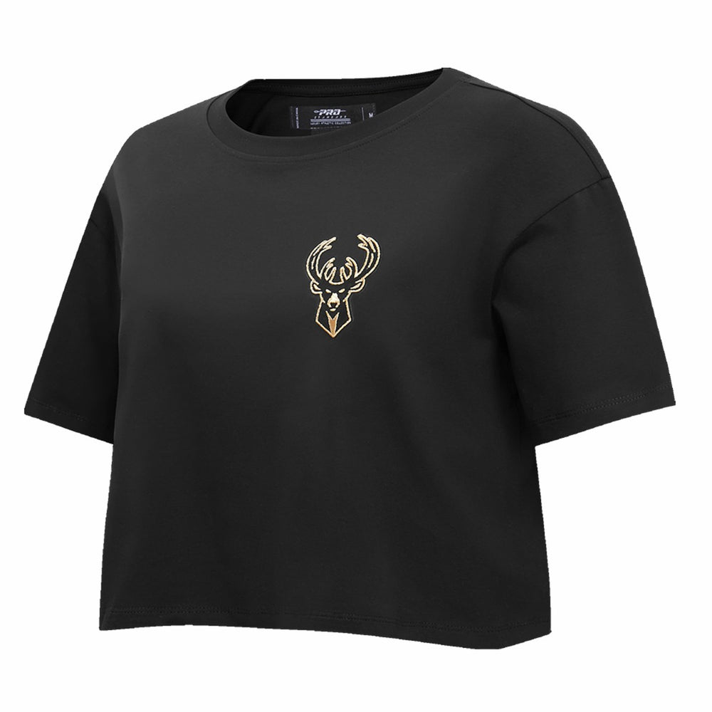 NBA - Milwaukee Bucks Pro Standard Women's Holiday Glam Boxy T-Shirt - Black