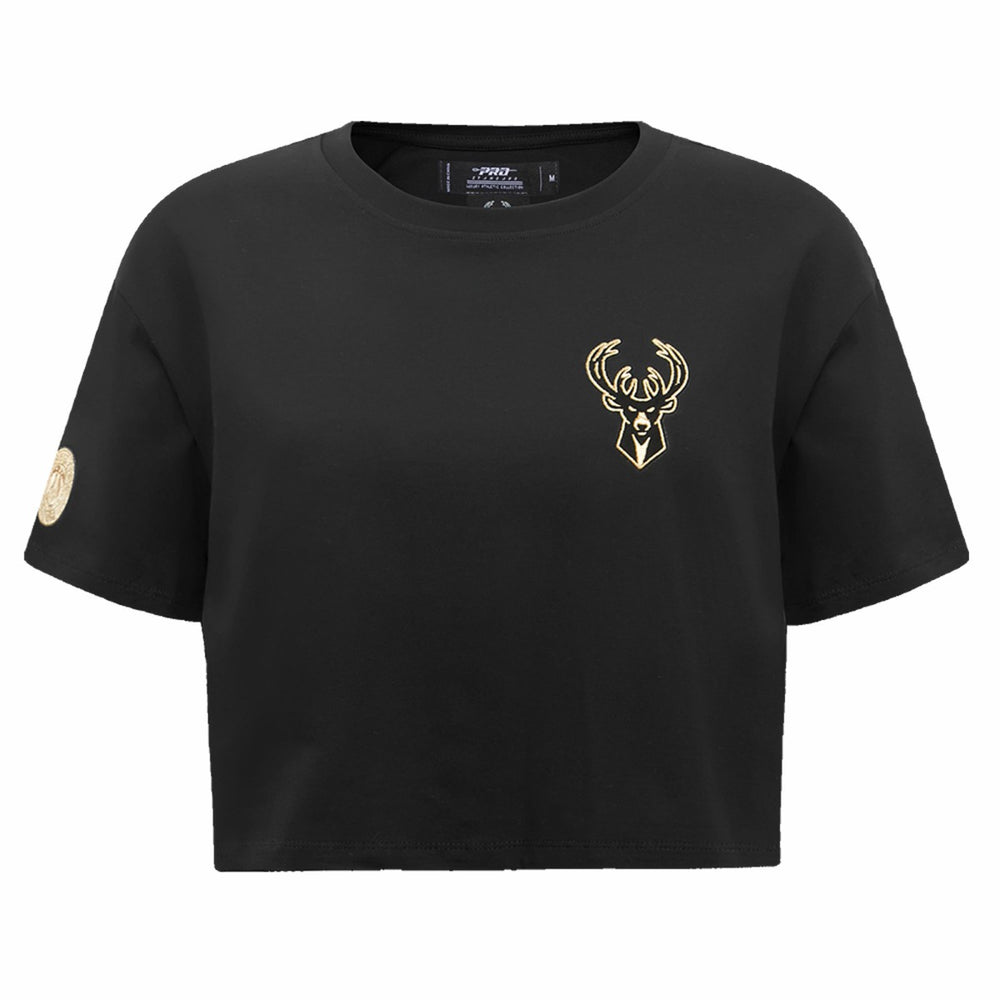 NBA - Milwaukee Bucks Pro Standard Women's Holiday Glam Boxy T-Shirt - Black