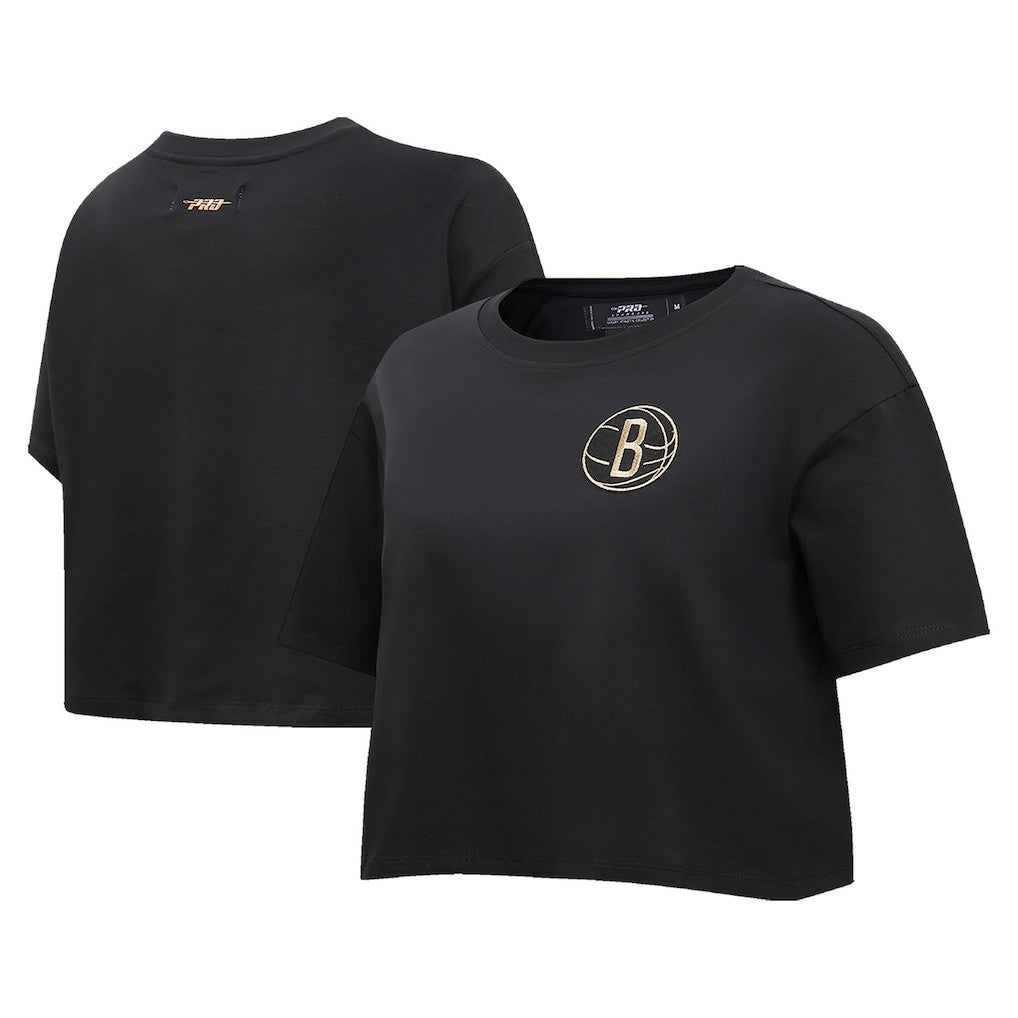NBA - Brooklyn Nets Pro Standard Women's Holiday Glam Boxy T-Shirt - Black