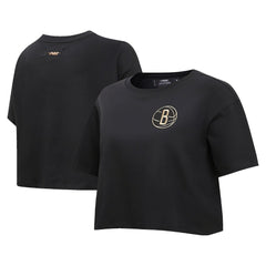 NBA - Brooklyn Nets Pro Standard Women's Holiday Glam Boxy T-Shirt - Black