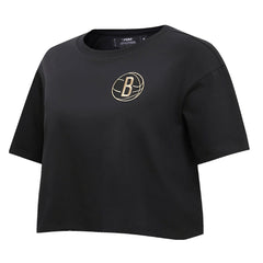 NBA - Brooklyn Nets Pro Standard Women's Holiday Glam Boxy T-Shirt - Black