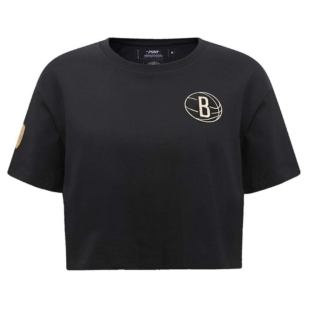 NBA - Brooklyn Nets Pro Standard Women's Holiday Glam Boxy T-Shirt - Black