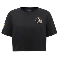 NBA - Brooklyn Nets Pro Standard Women's Holiday Glam Boxy T-Shirt - Black