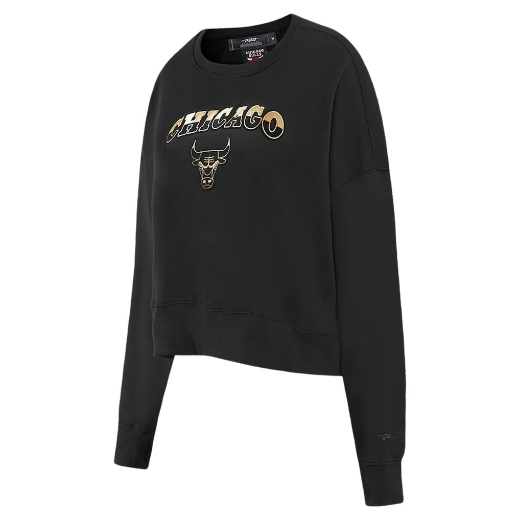 NBA - Chicago Bulls Pro Standard Women's Glam Cropped Pullover Sweatshirt - Black