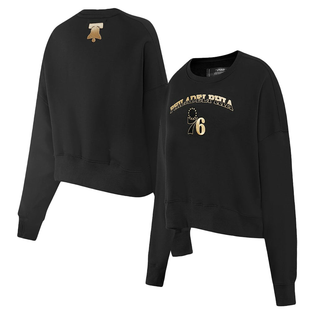 NBA - Philadelphia 76ers Pro Standard Women's Glam Cropped Pullover Sweatshirt - Black