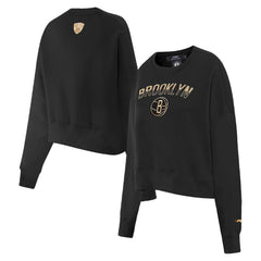 NBA - Brooklyn Nets Pro Standard Women's Glam Cropped Pullover Sweatshirt - Black