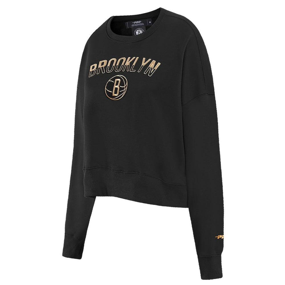 NBA - Brooklyn Nets Pro Standard Women's Glam Cropped Pullover Sweatshirt - Black