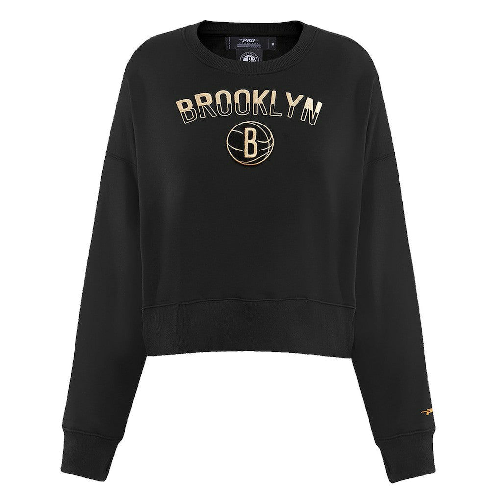 NBA - Brooklyn Nets Pro Standard Women's Glam Cropped Pullover Sweatshirt - Black