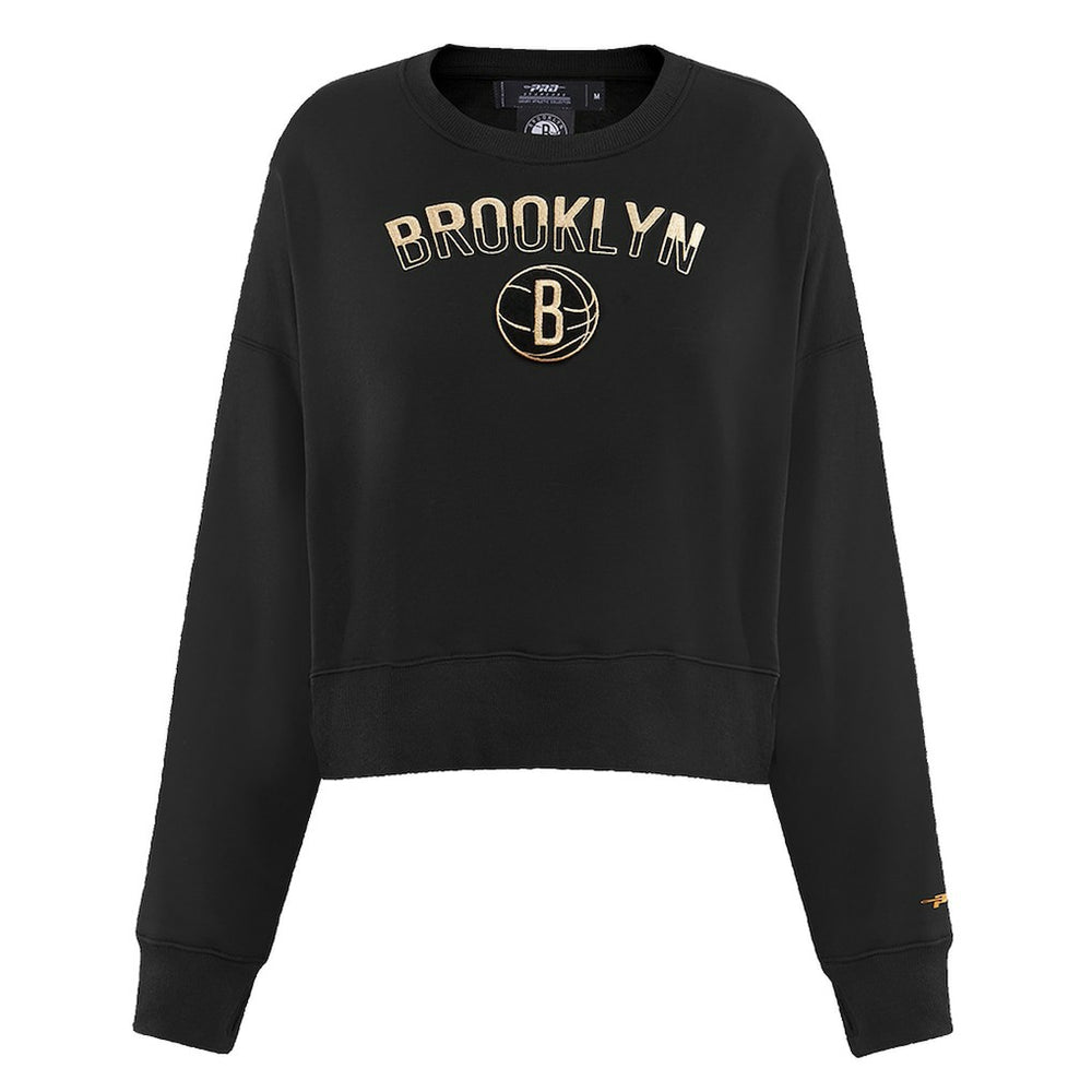 NBA - Brooklyn Nets Pro Standard Women's Glam Cropped Pullover Sweatshirt - Black