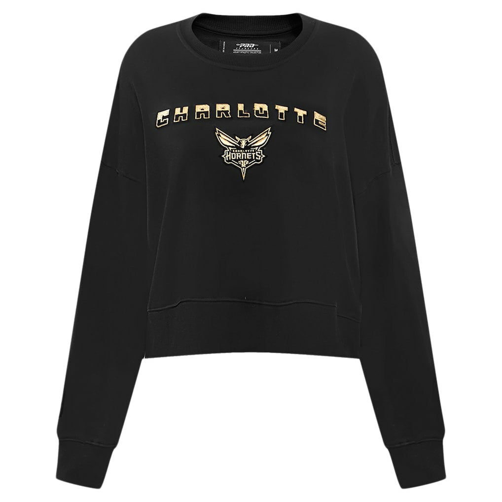 NBA - Charlotte Hornets Pro Standard Women's Glam Cropped Pullover Sweatshirt - Black