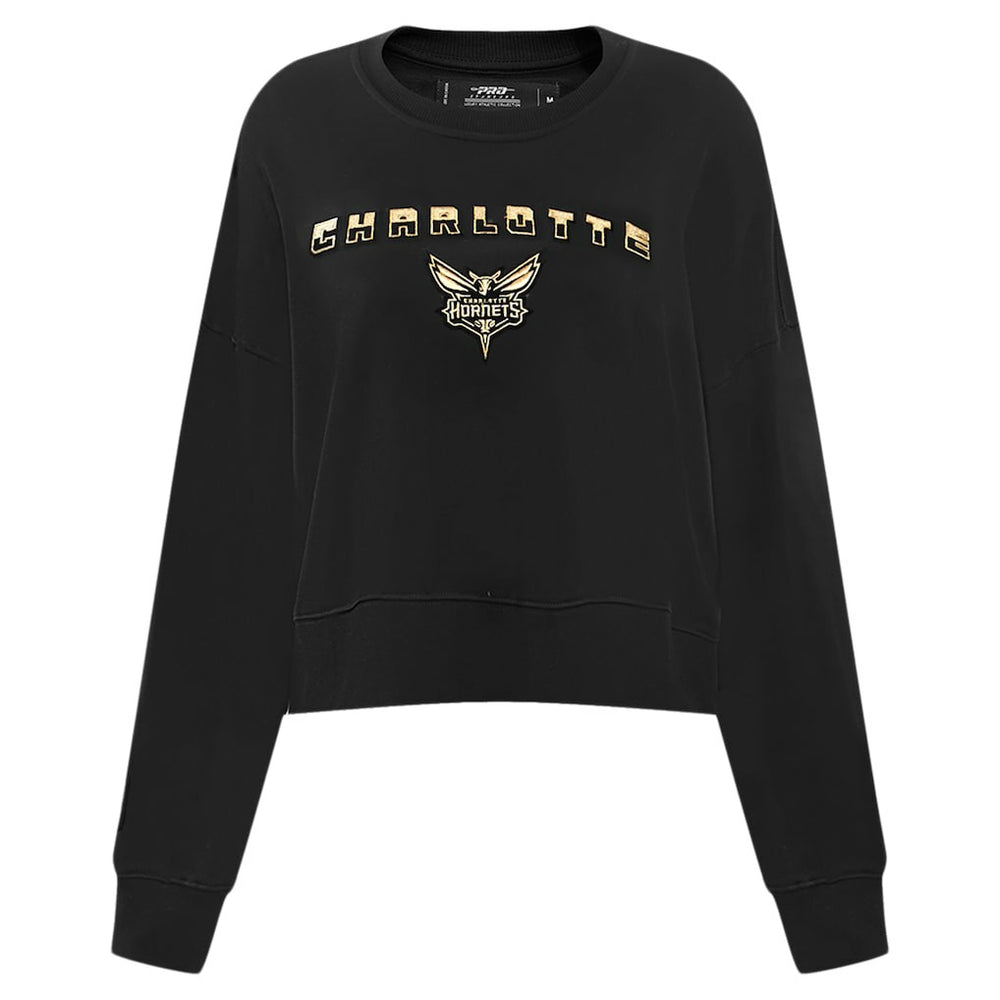 NBA - Charlotte Hornets Pro Standard Women's Glam Cropped Pullover Sweatshirt - Black