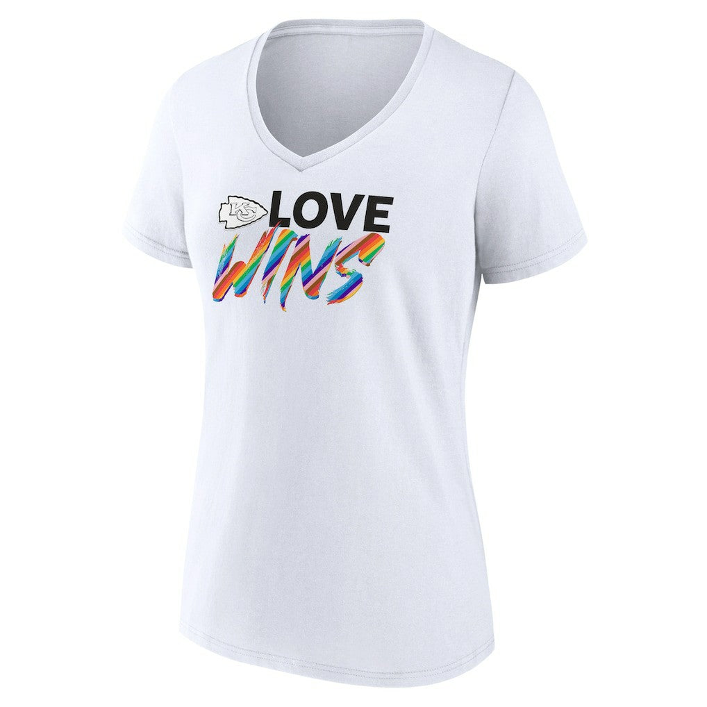 Kansas City Chiefs Women's Love Wins V-Neck T-Shirt White - Fanatics
