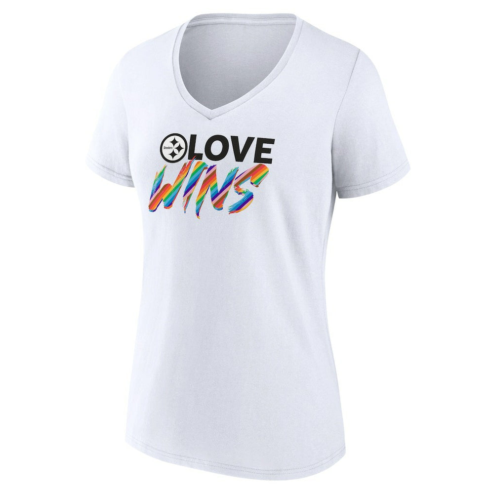 Pittsburgh Steelers Women's Love Wins V-Neck T-Shirt White - Fanatics