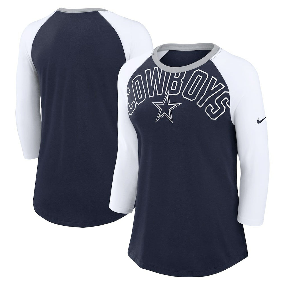 Dallas Cowboys Women's Knockout Arch Raglan Tri-Blend 3/4-Sleeve T-Shirt Navy/White - Nike