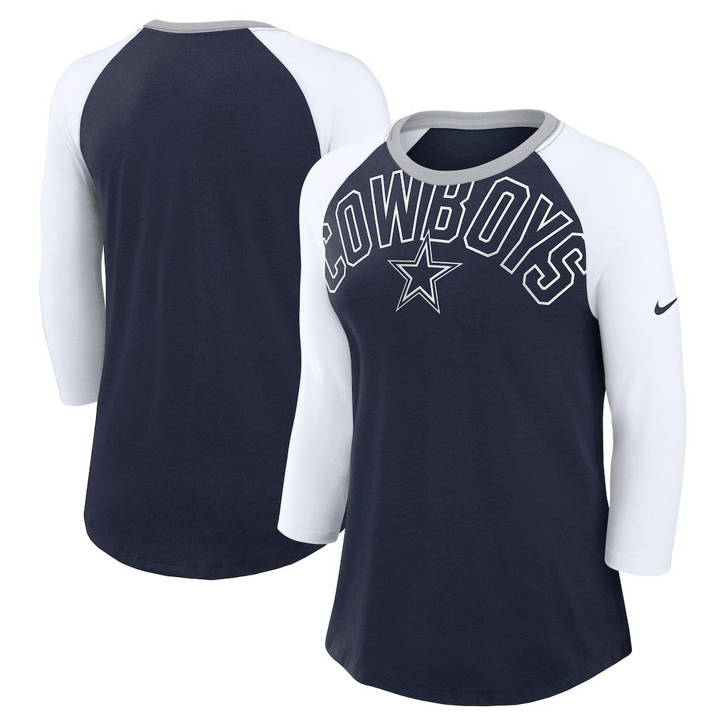 Dallas Cowboys Women's Knockout Arch Raglan Tri-Blend 3/4-Sleeve T-Shirt Navy/White - Nike