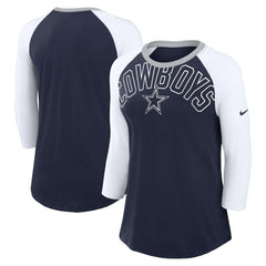 Dallas Cowboys Women's Knockout Arch Raglan Tri-Blend 3/4-Sleeve T-Shirt Navy/White - Nike