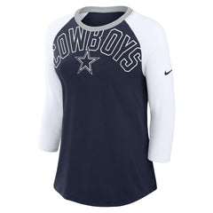Dallas Cowboys Women's Knockout Arch Raglan Tri-Blend 3/4-Sleeve T-Shirt Navy/White - Nike