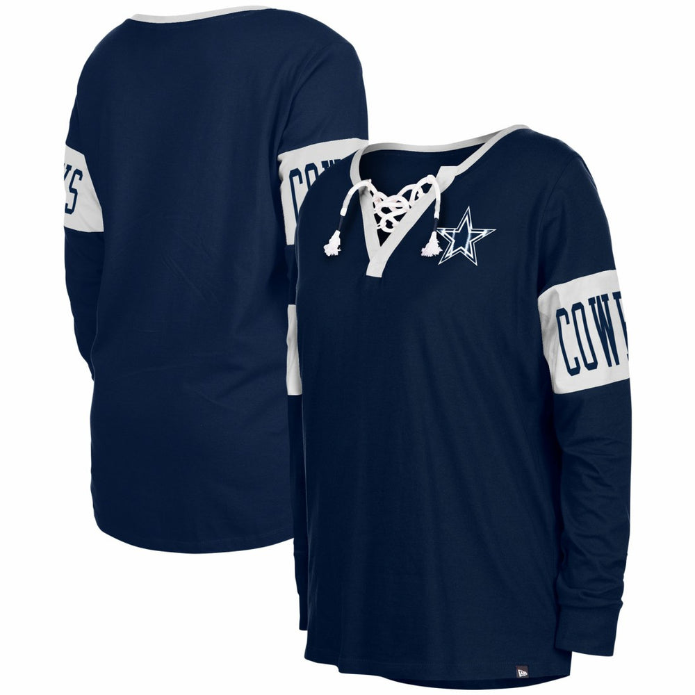 Dallas Cowboys New Era Women's Lace-Up Notch Neck Long Sleeve T-Shirt Navy - NFL