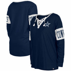 Dallas Cowboys New Era Women's Lace-Up Notch Neck Long Sleeve T-Shirt Navy - NFL