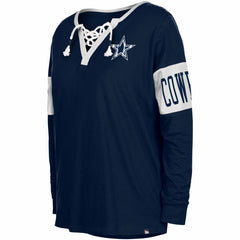 Dallas Cowboys New Era Women's Lace-Up Notch Neck Long Sleeve T-Shirt Navy - NFL