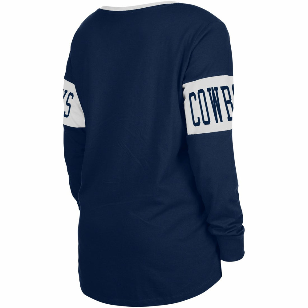 Dallas Cowboys New Era Women's Lace-Up Notch Neck Long Sleeve T-Shirt Navy - NFL