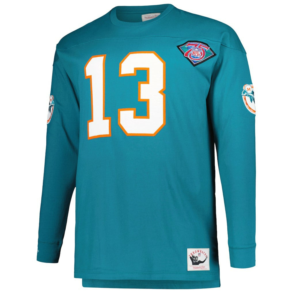 Dan Marino Miami Dolphins Big & Tall Cut & Sew Player Name & Number Long Sleeve T-Shirt Aqua - Mitchell & Ness