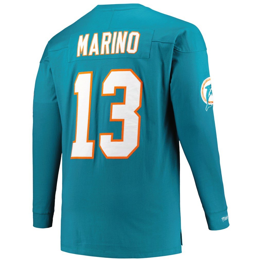 Dan Marino Miami Dolphins Big & Tall Cut & Sew Player Name & Number Long Sleeve T-Shirt Aqua - Mitchell & Ness
