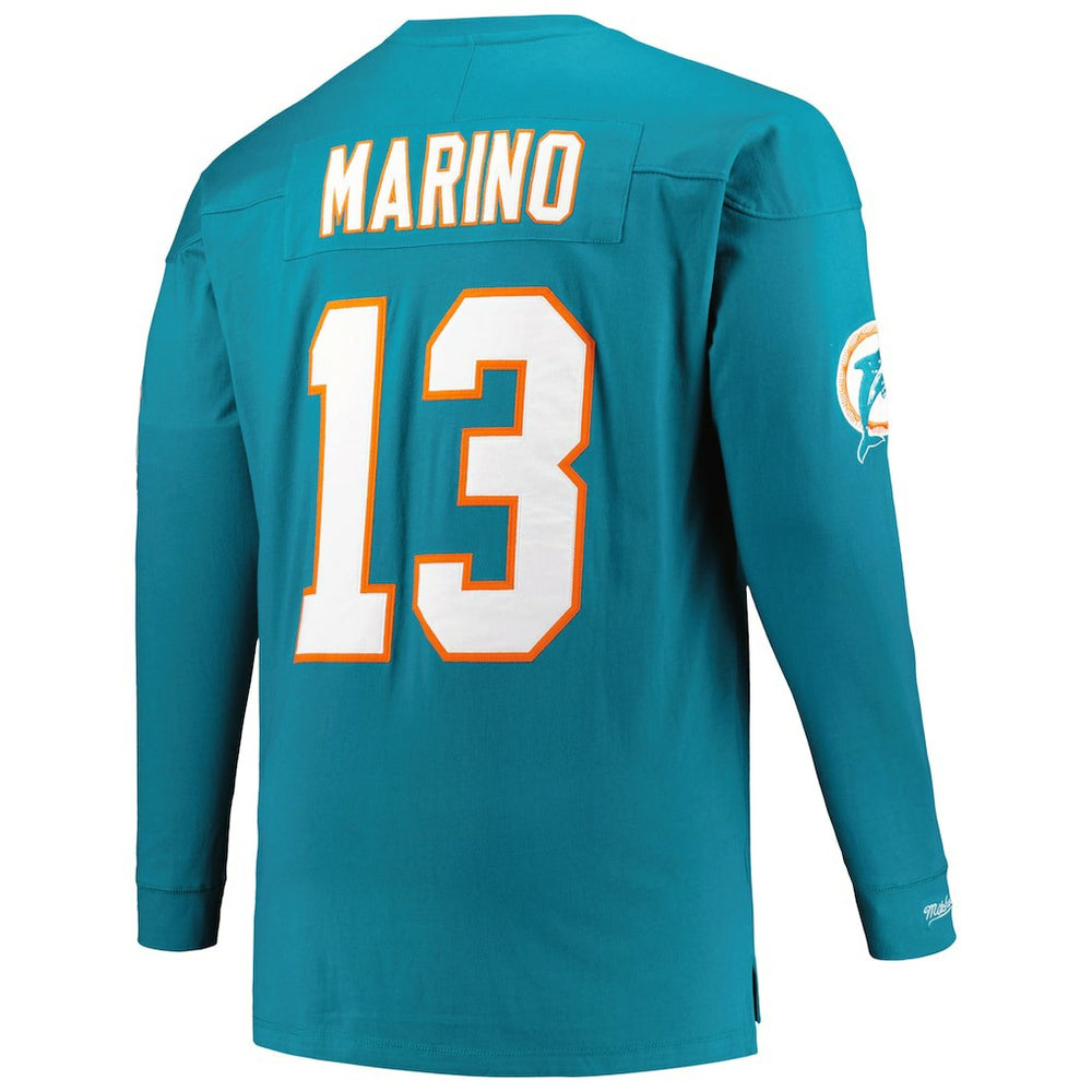Dan Marino Miami Dolphins Big & Tall Cut & Sew Player Name & Number Long Sleeve T-Shirt Aqua - Mitchell & Ness