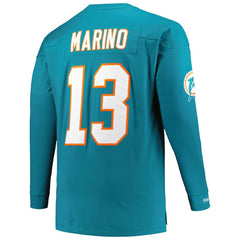 Dan Marino Miami Dolphins Big & Tall Cut & Sew Player Name & Number Long Sleeve T-Shirt Aqua - Mitchell & Ness