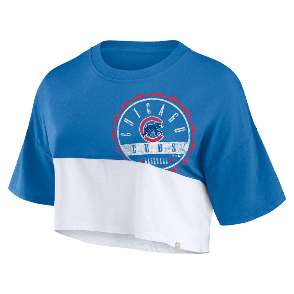 Chicago Cubs Fanatics Women's Color Split Boxy Cropped T-Shirt On Sale