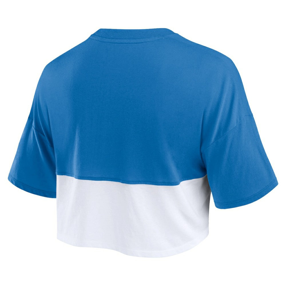 Chicago Cubs Fanatics Women's Color Split Boxy Cropped T-Shirt On Sale