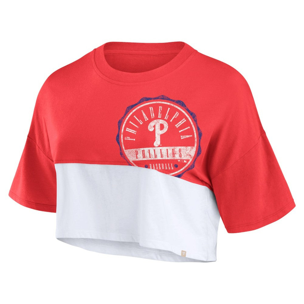 Philadelphia Phillies Fanatics Women's Color Split Boxy Cropped T-Shirt On Sale