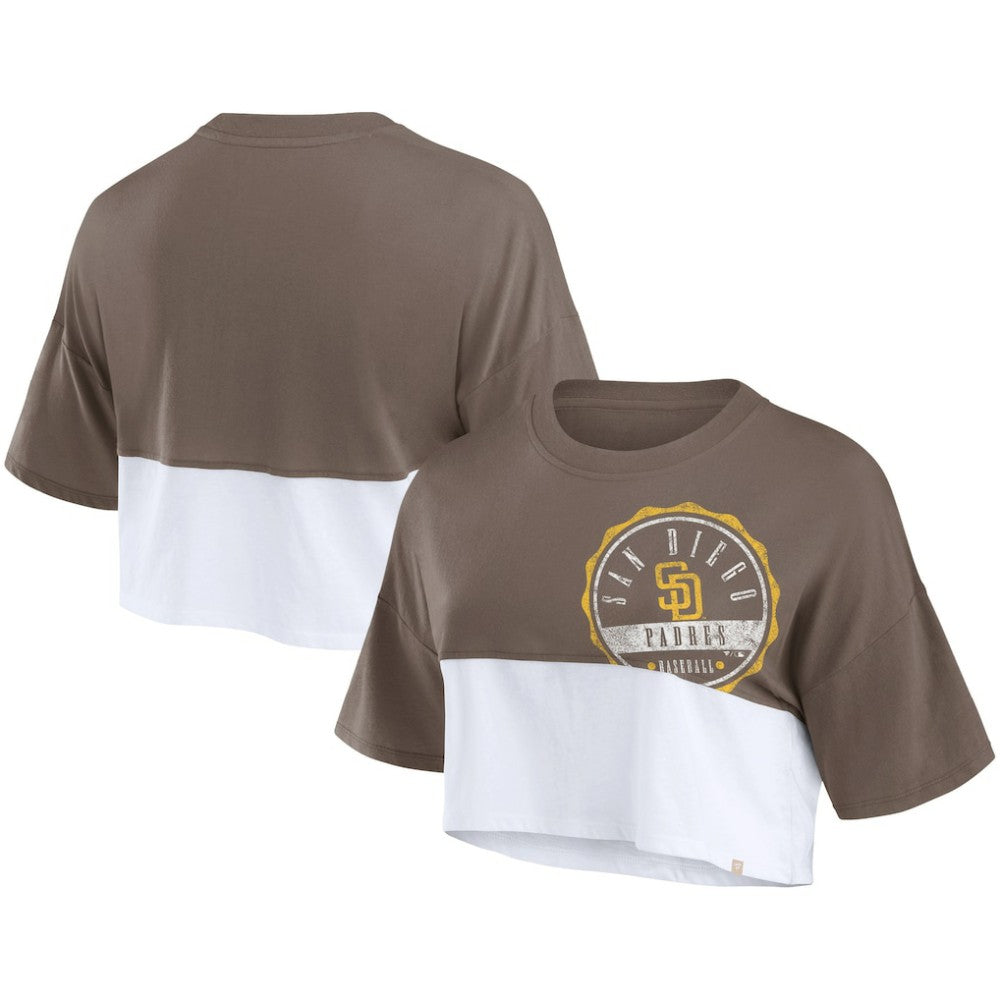 San Diego Padres Fanatics Women's Color Split Boxy Cropped T-Shirt for sale