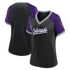 Colorado Rockies Fanatics Women's Glitz & Glam League Diva Raglan V-Neck T-Shirt Sale