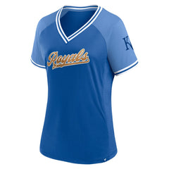 Kansas City Royals Fanatics Women's Glitz & Glam League Diva Raglan V-Neck T-Shirt Clearance