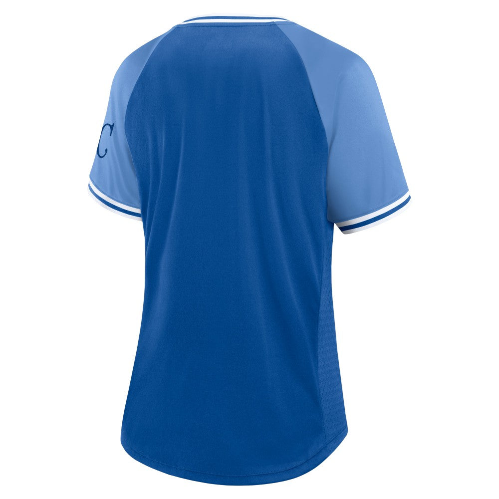 Kansas City Royals Fanatics Women's Glitz & Glam League Diva Raglan V-Neck T-Shirt Clearance
