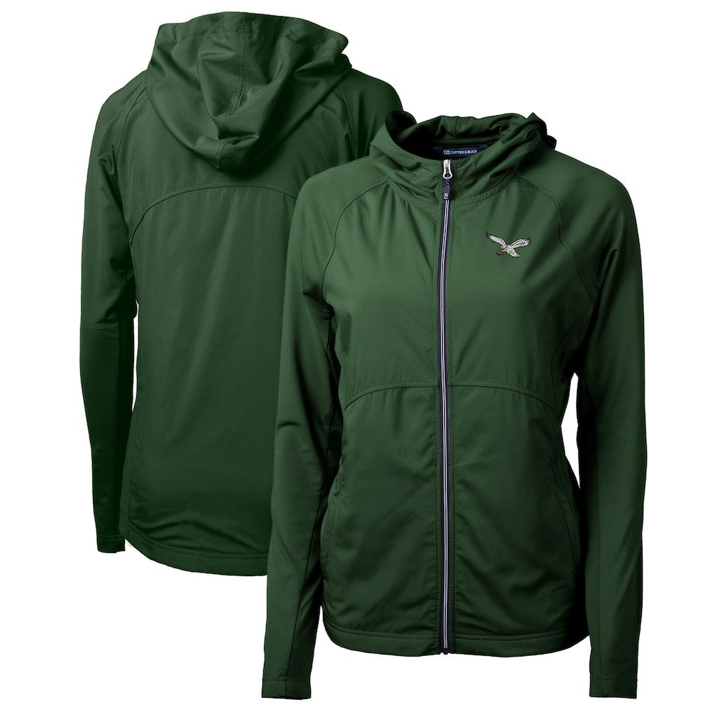 Philadelphia Eagles Cutter & Buck Women's Gridiron Classics Logo Adapt Eco Knit Hybrid Recycled Full-Zip Hoodie Hunter Green - NFL