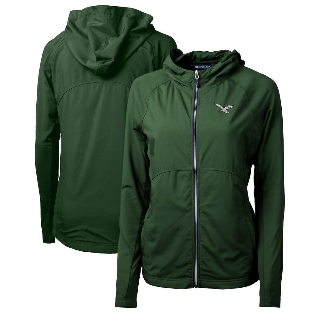 Philadelphia Eagles Cutter & Buck Women's Gridiron Classics Logo Adapt Eco Knit Hybrid Recycled Full-Zip Hoodie Hunter Green - NFL