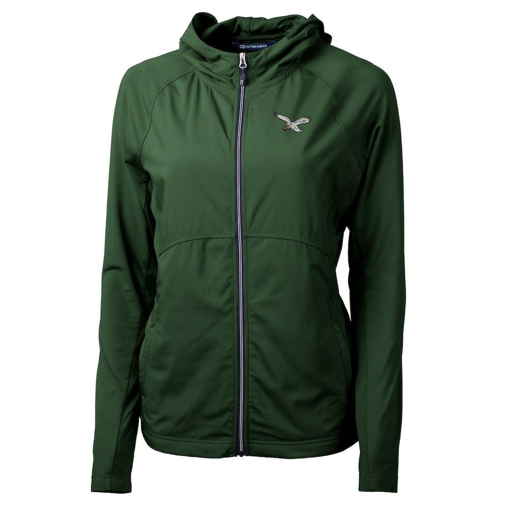 Philadelphia Eagles Cutter & Buck Women's Gridiron Classics Logo Adapt Eco Knit Hybrid Recycled Full-Zip Hoodie Hunter Green - NFL