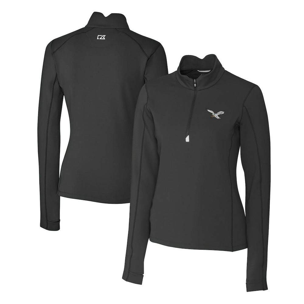 Philadelphia Eagles Cutter & Buck Women's Gridiron Classics Logo DryTec Traverse Stretch Quarter-Zip Pullover Top Black - NFL