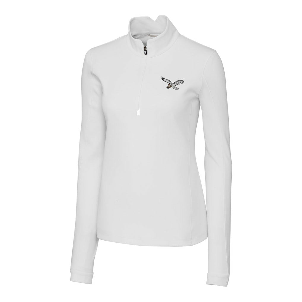 Philadelphia Eagles Cutter & Buck Women's Gridiron Classics Logo DryTec Traverse Stretch Quarter-Zip Pullover Top White - NFL