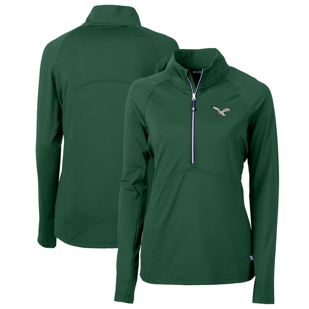 Philadelphia Eagles Cutter & Buck Women's Gridiron Classics Logo Adapt Eco Knit Stretch Recycled Half-Zip Pullover Top Green - NFL