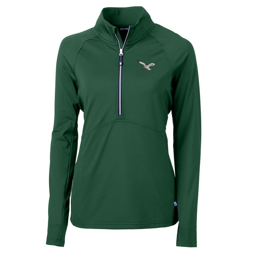Philadelphia Eagles Cutter & Buck Women's Gridiron Classics Logo Adapt Eco Knit Stretch Recycled Half-Zip Pullover Top Green - NFL