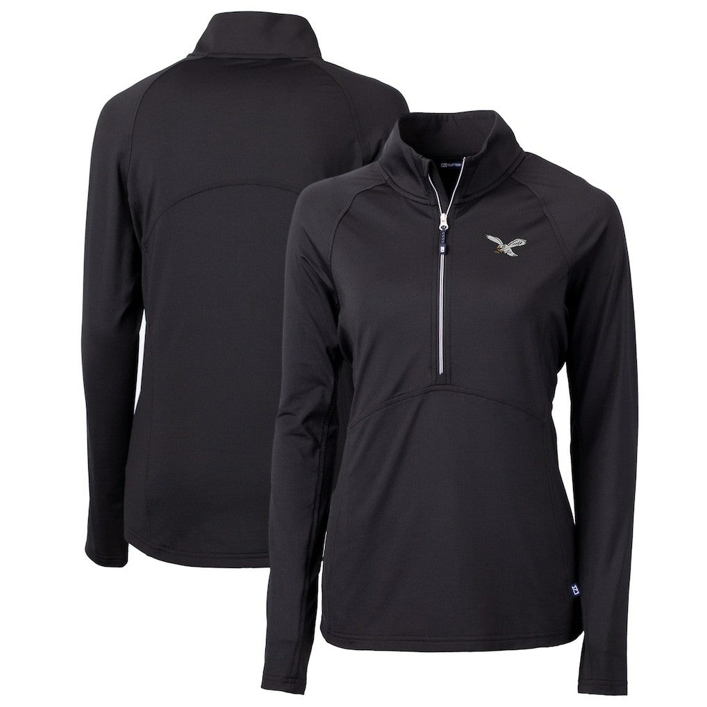 Philadelphia Eagles Cutter & Buck Women's Gridiron Classics Logo Adapt Eco Knit Stretch Recycled Half-Zip Pullover Top Black - NFL