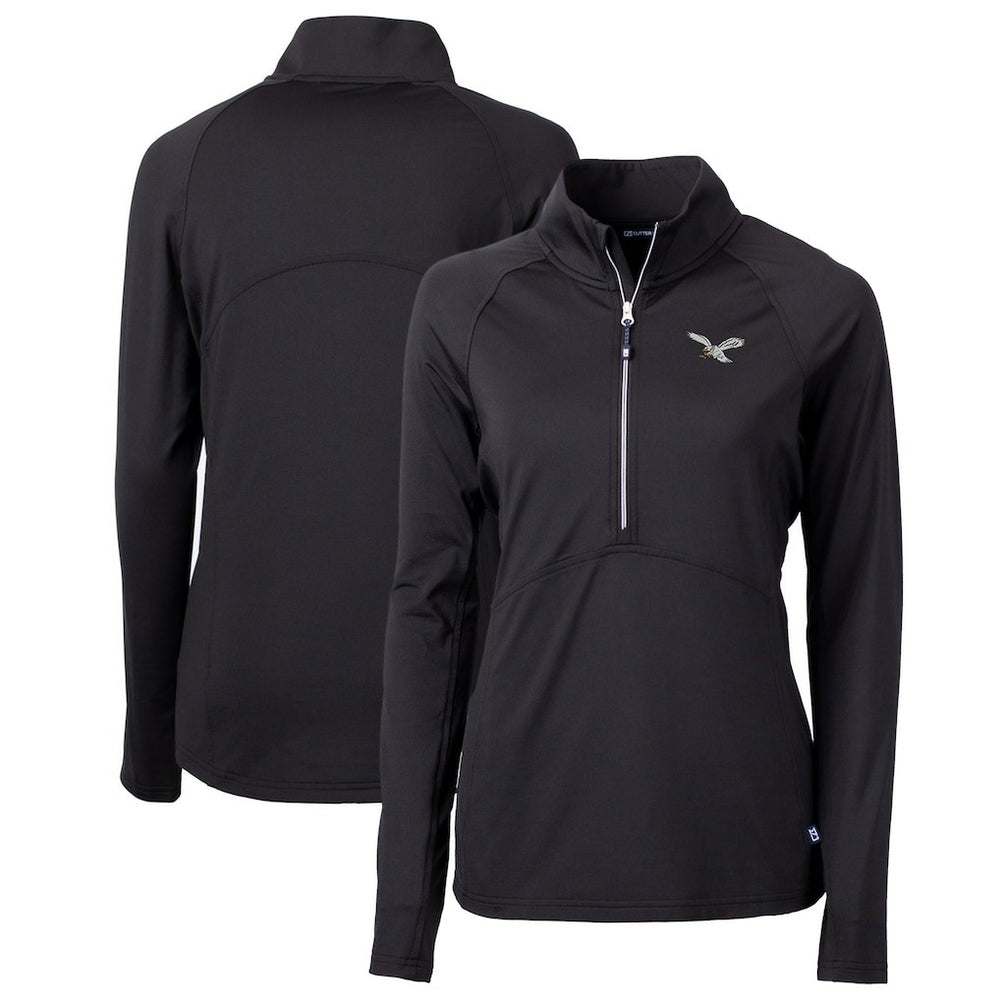 Philadelphia Eagles Cutter & Buck Women's Gridiron Classics Logo Adapt Eco Knit Stretch Recycled Half-Zip Pullover Top Black - NFL