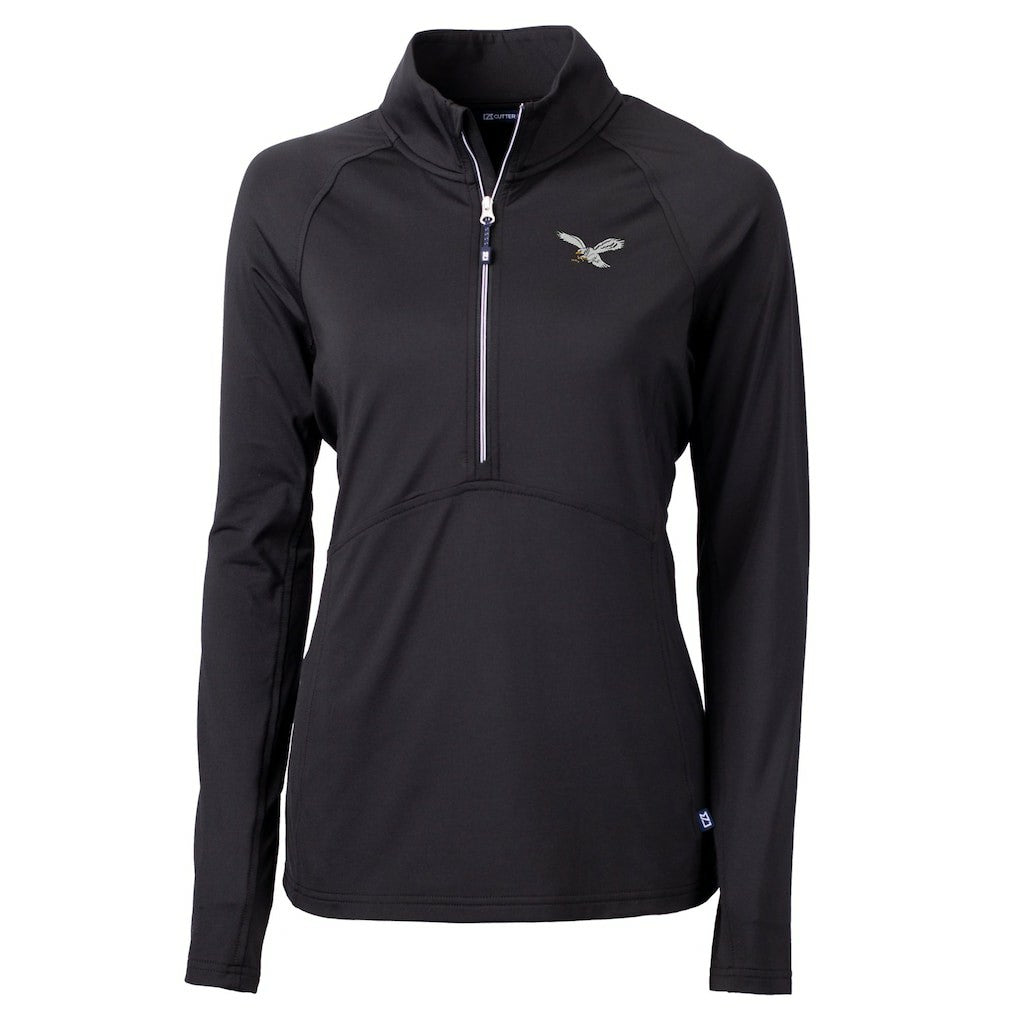 Philadelphia Eagles Cutter & Buck Women's Gridiron Classics Logo Adapt Eco Knit Stretch Recycled Half-Zip Pullover Top Black - NFL