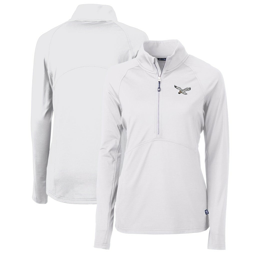 Philadelphia Eagles Cutter & Buck Women's Gridiron Classics Logo Adapt Eco Knit Stretch Recycled Half-Zip Pullover Top White - NFL
