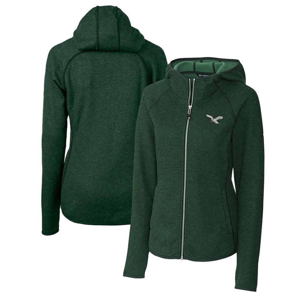Philadelphia Eagles Cutter & Buck Women's Gridiron Classics Logo Mainsail Sweater-Knit Full-Zip Hoodie Green - NFL