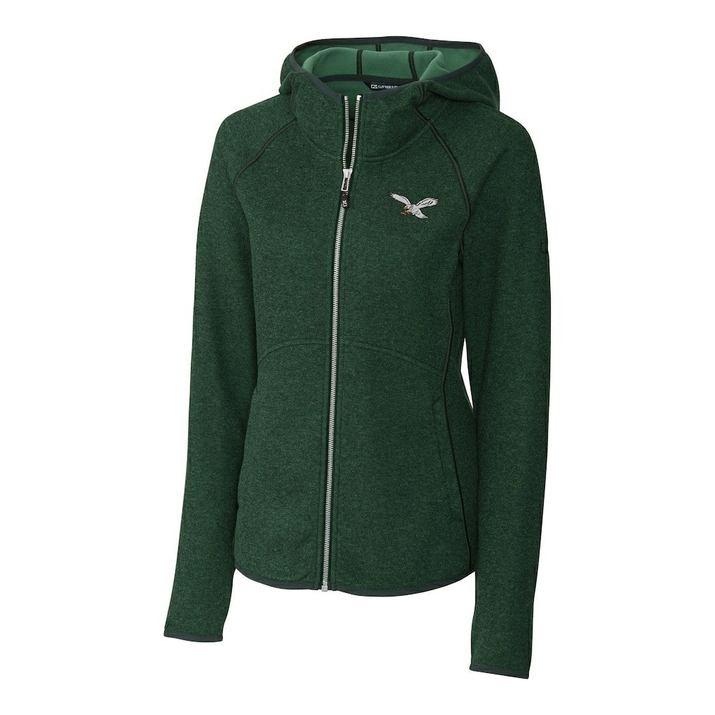 Philadelphia Eagles Cutter & Buck Women's Gridiron Classics Logo Mainsail Sweater-Knit Full-Zip Hoodie Green - NFL