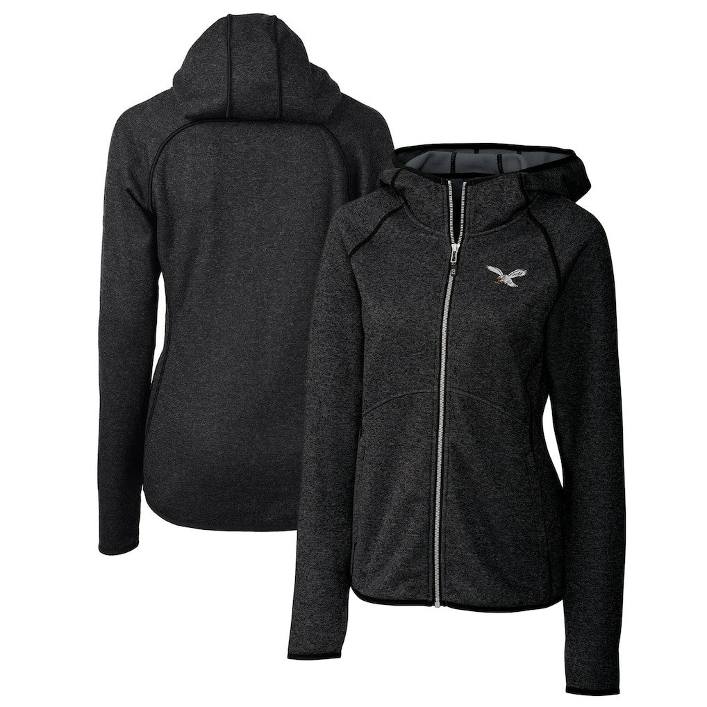 Philadelphia Eagles Cutter & Buck Women's Gridiron Classics Logo Mainsail Sweater-Knit Full-Zip Hoodie Heather Charcoal - NFL